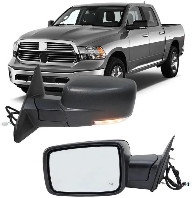 Main image of Passenger Side Mirror Driver Side Mirror Compatible with 2013-2018 Dodge Ram 1500 2500 3500 Mirrors with Heated Puddle Lamp Tuning LED Signal Power Folding (Texture Black) Set