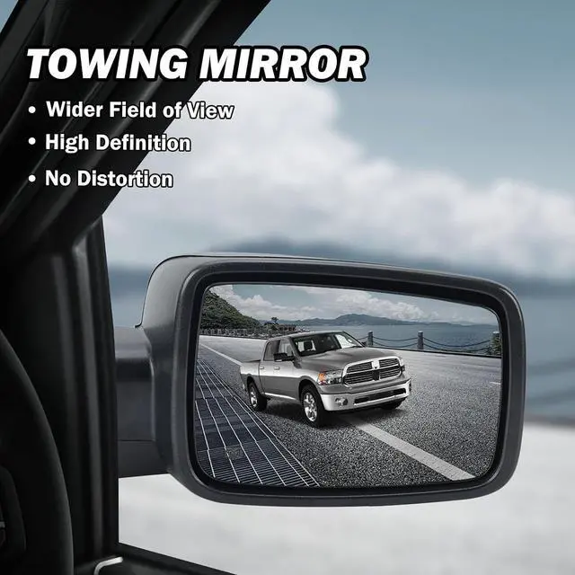 Alt view image 7 of 7 - Passenger Side Mirror Compatible with 2009-2018 Dodge Ram 1500 2010-2018 Dodge Ram 2500 3500 4500 Mirror with Manual Fold Heated Turn Signal Light Puddle Light Black9 Pins