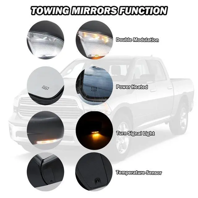 Alt view image 3 of 7 - Passenger Side Mirror Driver Side Mirror Compatible with 2013-2018 Dodge Ram 1500 2500 3500 Mirrors with Heated Puddle Lamp Tuning LED Signal Power Folding (Texture Black) Set