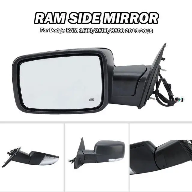 Alt view image 4 of 7 - Passenger Side Mirror Driver Side Mirror Compatible with 2013-2018 Dodge Ram 1500 2500 3500 Mirrors with Heated Puddle Lamp Tuning LED Signal Power Folding (Texture Black) Set