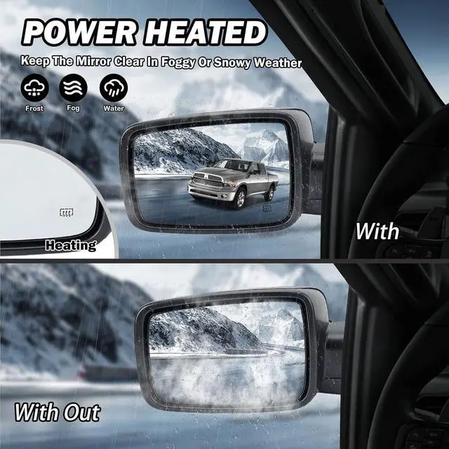 Alt view image 5 of 7 - Passenger Side Mirror Driver Side Mirror Compatible with 2013-2018 Dodge Ram 1500 2500 3500 Mirrors with Heated Puddle Lamp Tuning LED Signal Power Folding (Texture Black) Set