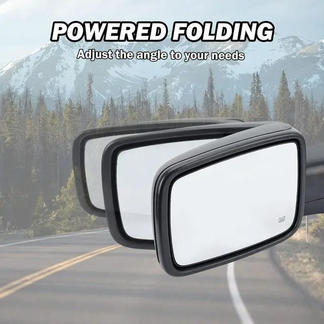 Alt view image 6 of 7 - Passenger Side Mirror Driver Side Mirror Compatible with 2013-2018 Dodge Ram 1500 2500 3500 Mirrors with Heated Puddle Lamp Tuning LED Signal Power Folding (Texture Black) Set