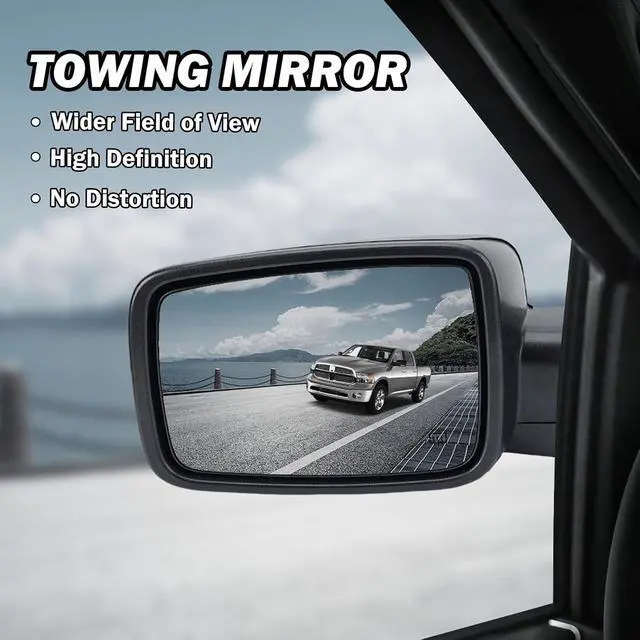 Alt view image 7 of 7 - Passenger Side Mirror Driver Side Mirror Compatible with 2013-2018 Dodge Ram 1500 2500 3500 Mirrors with Heated Puddle Lamp Tuning LED Signal Power Folding (Texture Black) Set