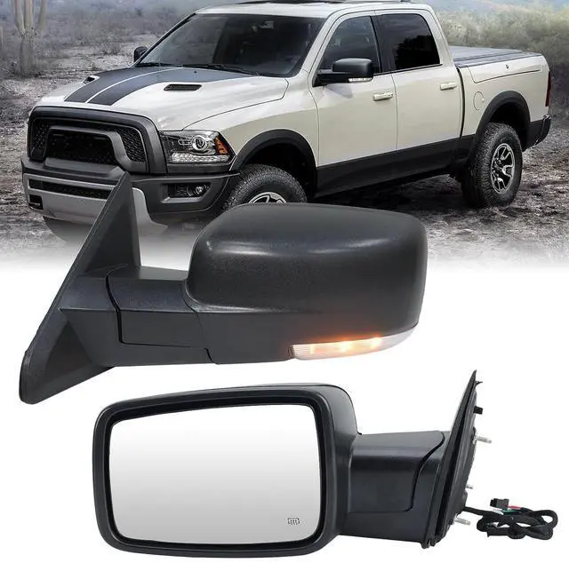 Main image of Driver Side Mirror Compatible with 2009-2018 Dodge Ram 1500 2010-2018 Dodge Ram 2500 3500 4500 Mirror with Manual Fold Heated Temper Sensor Turn Signal Light Puddle Light Black10 Pins