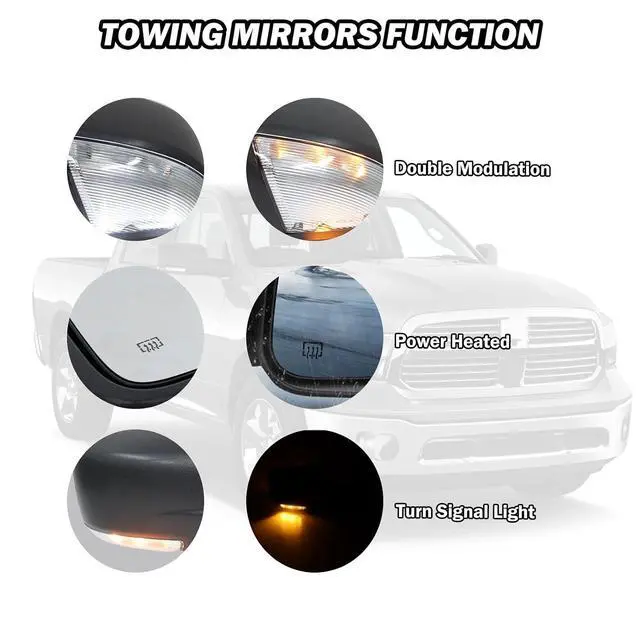 Alt view image 4 of 7 - Right Passenger Side Mirror Compatible with 2013-2018 Dodge Ram 1500 2500 3500 Mirrors with Heated Tuning LED Signal Puddle Lamp Power Fold Textured Black(9+2Pins)