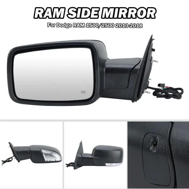 Alt view image 5 of 7 - Driver Side Mirror Compatible with 2009-2018 Dodge Ram 1500 2010-2018 Dodge Ram 2500 3500 4500 Mirror with Manual Fold Heated Temper Sensor Turn Signal Light Puddle Light Black10 Pins