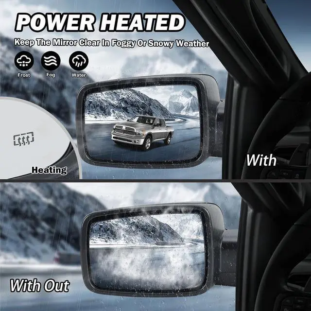 Alt view image 4 of 7 - Driver Side Mirror Compatible with 2009-2018 Dodge Ram 1500 2010-2018 Dodge Ram 2500 3500 4500 Mirror with Manual Fold Heated Temper Sensor Turn Signal Light Puddle Light Black10 Pins