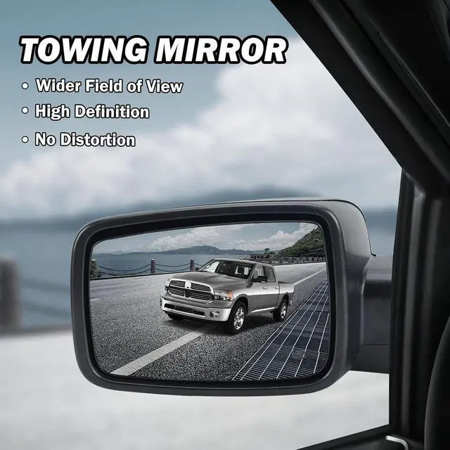 Alt view image 7 of 7 - Driver Side Mirror Compatible with 2009-2018 Dodge Ram 1500 2010-2018 Dodge Ram 2500 3500 4500 Mirror with Manual Fold Heated Temper Sensor Turn Signal Light Puddle Light Black10 Pins