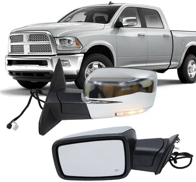 Main image of Passenger Side Mirror Driver Side Mirror Compatible with 2013-2018 Dodge Ram 1500 2500 3500 Mirrors with Heated Puddle Lamp Tuning LED Signal Power Fold (Chrome) Set