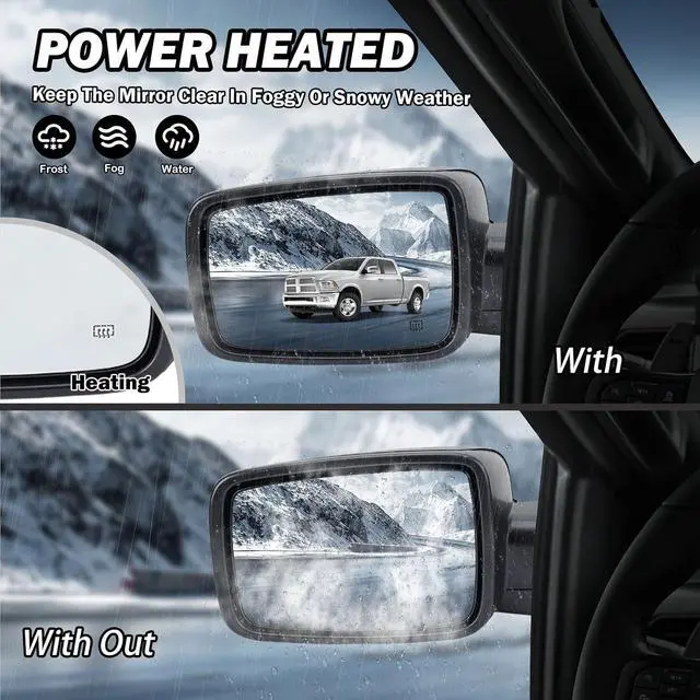 Alt view image 5 of 7 - Passenger Side Mirror Driver Side Mirror Compatible with 2013-2018 Dodge Ram 1500 2500 3500 Mirrors with Heated Puddle Lamp Tuning LED Signal Power Fold (Chrome) Set
