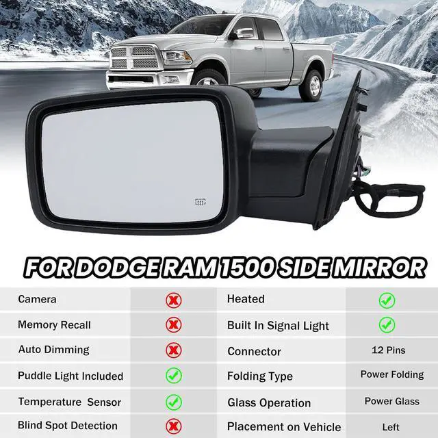 Alt view image 2 of 7 - Passenger Side Mirror Driver Side Mirror Compatible with 2013-2018 Dodge Ram 1500 2500 3500 Mirrors with Heated Puddle Lamp Tuning LED Signal Power Fold (Chrome) Set