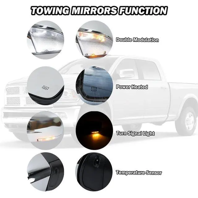 Alt view image 3 of 7 - Passenger Side Mirror Driver Side Mirror Compatible with 2013-2018 Dodge Ram 1500 2500 3500 Mirrors with Heated Puddle Lamp Tuning LED Signal Power Fold (Chrome) Set