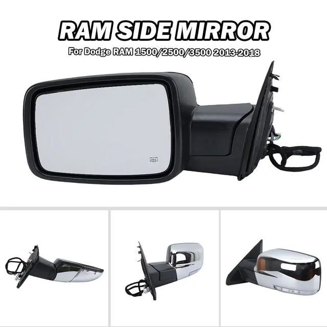 Alt view image 4 of 7 - Passenger Side Mirror Driver Side Mirror Compatible with 2013-2018 Dodge Ram 1500 2500 3500 Mirrors with Heated Puddle Lamp Tuning LED Signal Power Fold (Chrome) Set