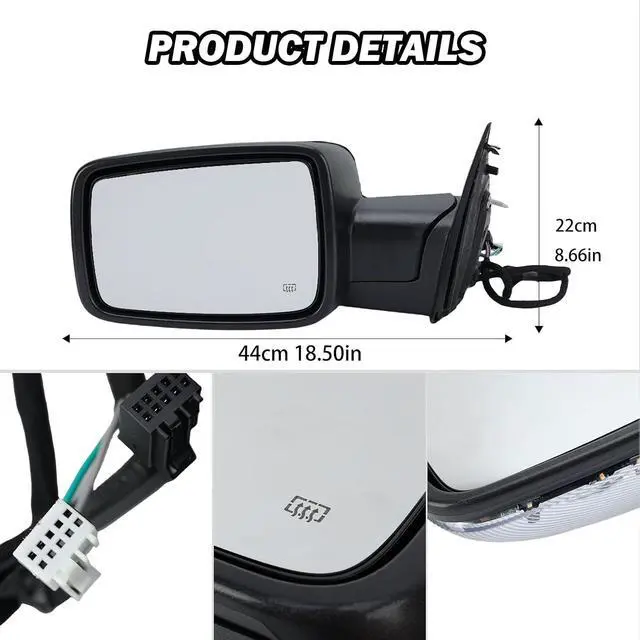 Alt view image 7 of 7 - Driver Side Mirror for 2013-2018 Dodge Ram 1500 2500 3500 Chrome 10+2Pins | Mirrors with Heated Puddle Lamp Temperature Sensor Tuning LED Signal Power Fold