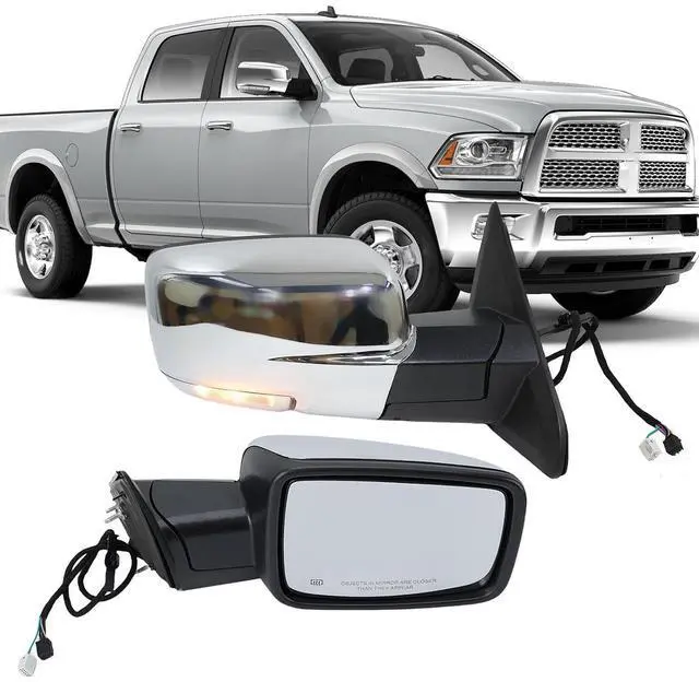 Main image of Passenger Side Mirror Compatible with 2013-2018 Dodge Ram 1500 2500 3500 Mirrors with Heated Puddle Lamp Tuning LED Signal Power Fold Chrome(9+2Pins)