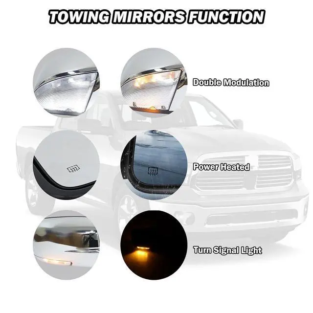 Alt view image 4 of 7 - Passenger Side Mirror Compatible with 2013-2018 Dodge Ram 1500 2500 3500 Mirrors with Heated Puddle Lamp Tuning LED Signal Power Fold Chrome(9+2Pins)