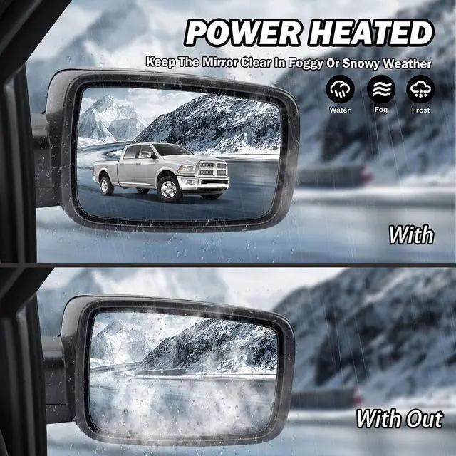 Alt view image 2 of 7 - Passenger Side Mirror Compatible with 2013-2018 Dodge Ram 1500 2500 3500 Mirrors with Heated Puddle Lamp Tuning LED Signal Power Fold Chrome(9+2Pins)