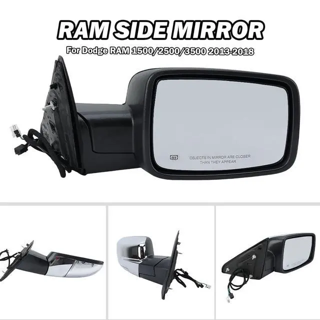 Alt view image 6 of 7 - Passenger Side Mirror Compatible with 2013-2018 Dodge Ram 1500 2500 3500 Mirrors with Heated Puddle Lamp Tuning LED Signal Power Fold Chrome(9+2Pins)
