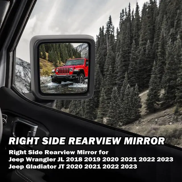 Alt view image 2 of 7 - Passenger Side Mirror for 2018-2025 Jeep Wrangler JL/2020 2021 2022 2025 Gladiator JT,Mirror Assembly with Heated,Manual Folding Without Turn Singal/Blind Spot,Replace 68281890AE 68281890AB