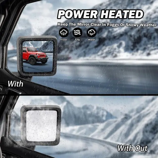 Alt view image 3 of 7 - Passenger Side Mirror for 2018-2025 Jeep Wrangler JL/2020 2021 2022 2025 Gladiator JT,Mirror Assembly with Heated,Manual Folding Without Turn Singal/Blind Spot,Replace 68281890AE 68281890AB