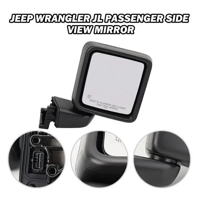 Alt view image 4 of 7 - Passenger Side Mirror for 2018-2025 Jeep Wrangler JL/2020 2021 2022 2025 Gladiator JT,Mirror Assembly with Heated,Manual Folding Without Turn Singal/Blind Spot,Replace 68281890AE 68281890AB