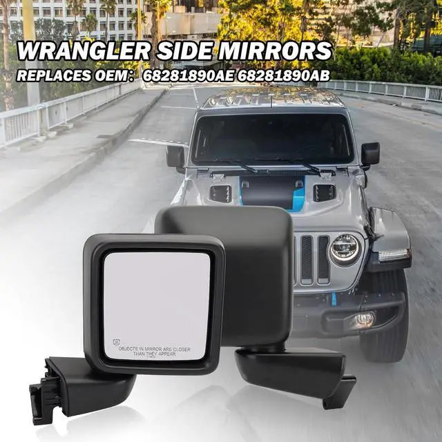 Alt view image 7 of 7 - Passenger Side Mirror for 2018-2025 Jeep Wrangler JL/2020 2021 2022 2025 Gladiator JT,Mirror Assembly with Heated,Manual Folding Without Turn Singal/Blind Spot,Replace 68281890AE 68281890AB
