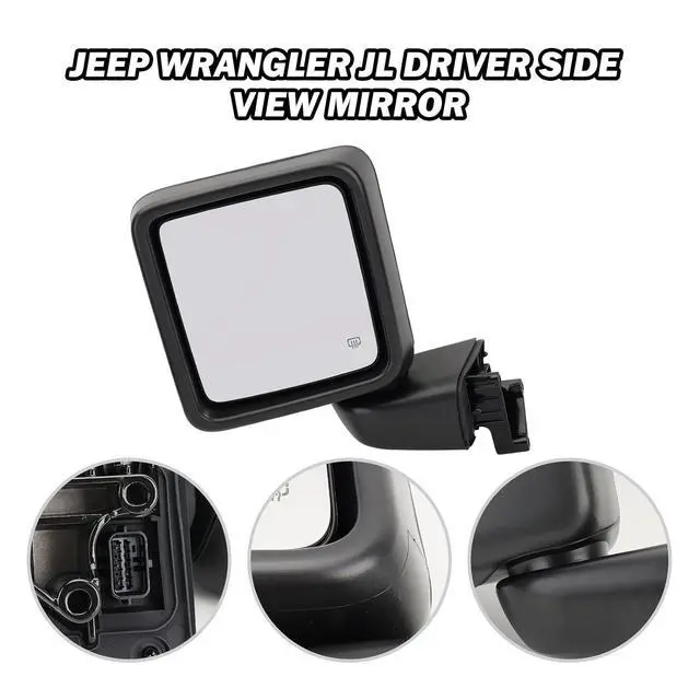 Alt view image 4 of 7 - Driver Side Mirror for 2018-2023 Jeep Wrangler JL/2020 2021 2022 2023 Gladiator JT,Mirror Assembly with Heated,Manual Folding Without Turn Singal/Blind Spot,Replace 68281890AE 68281890AB