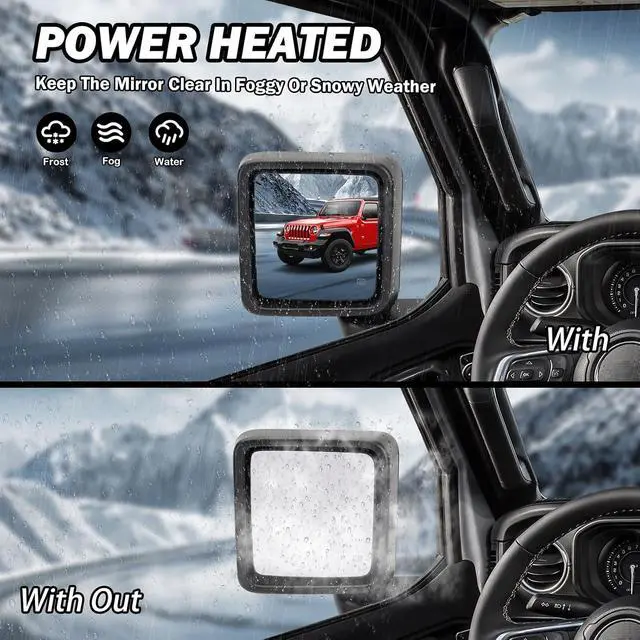 Alt view image 3 of 7 - Driver Side Mirror for 2018-2023 Jeep Wrangler JL/2020 2021 2022 2023 Gladiator JT,Mirror Assembly with Heated,Manual Folding Without Turn Singal/Blind Spot,Replace 68281890AE 68281890AB