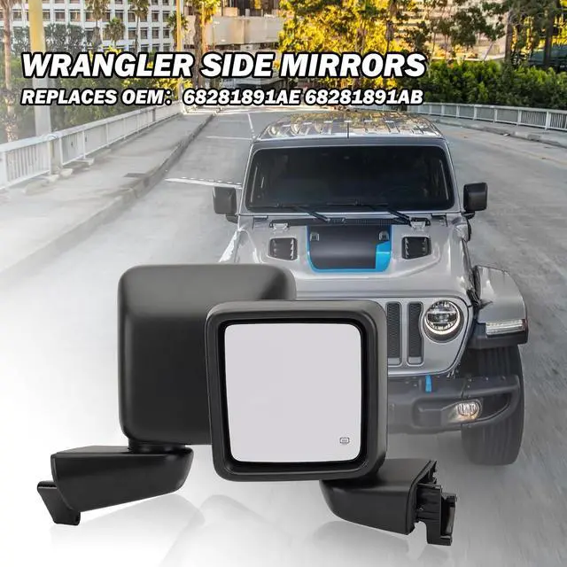 Alt view image 7 of 7 - Driver Side Mirror for 2018-2023 Jeep Wrangler JL/2020 2021 2022 2023 Gladiator JT,Mirror Assembly with Heated,Manual Folding Without Turn Singal/Blind Spot,Replace 68281890AE 68281890AB