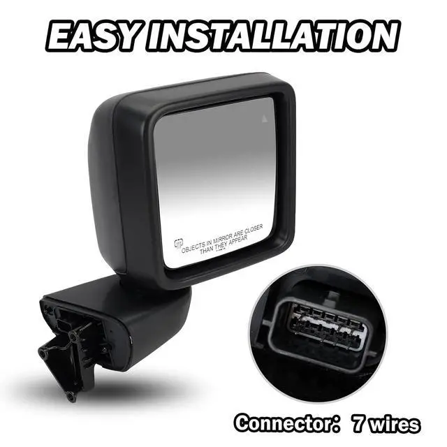 Alt view image 7 of 7 - Passenger Side Mirror Compatible with Jeep Wrangler JL 2018-2025 Gladiator JT 2020-2025 Mirrors with Heated Blind Spot Power Adjustable Replace 68281892AE (7pins)