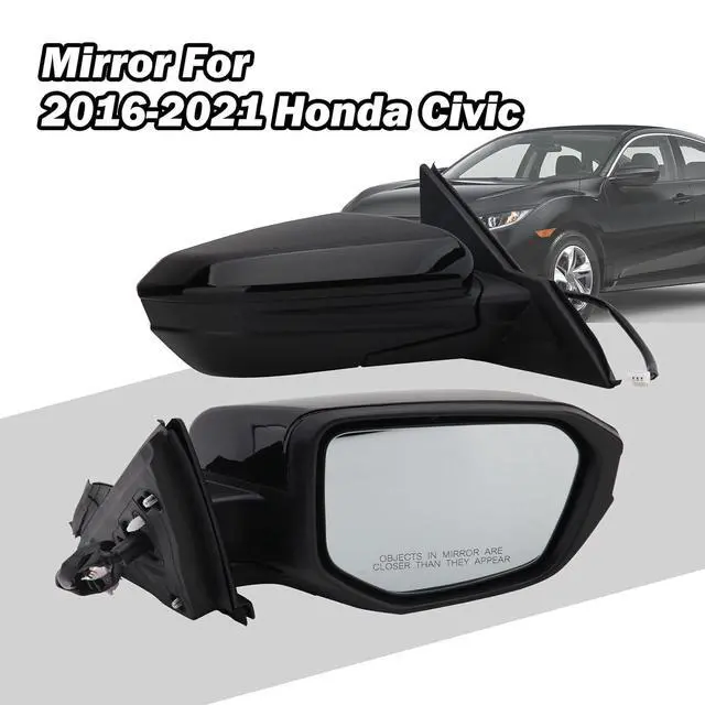 Alt view image 7 of 7 - Passenger Side Mirror Compatible With 2016-2021 Honda Civic Mirrors with Non-Heated Power Glass Manual Folding Replaces 6208TBAC03ZA,HO1321283 Black(3 Pins)