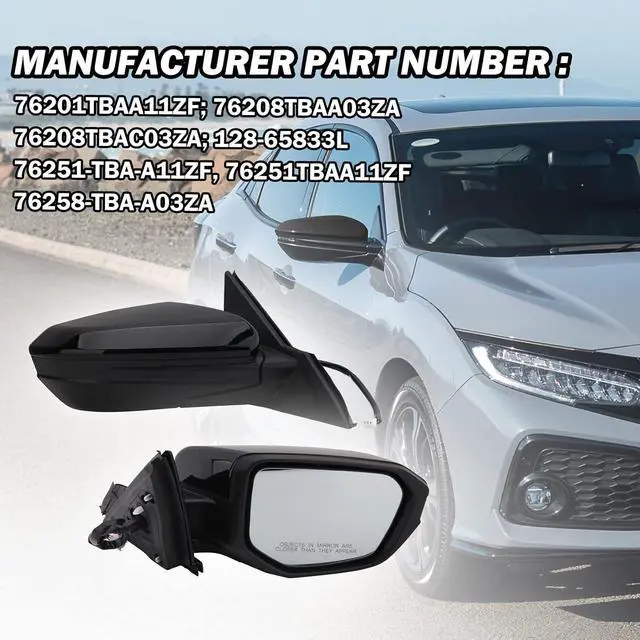 Alt view image 6 of 7 - Passenger Side Mirror Compatible With 2016-2021 Honda Civic Mirrors with Non-Heated Power Glass Manual Folding Replaces 6208TBAC03ZA,HO1321283 Black(3 Pins)