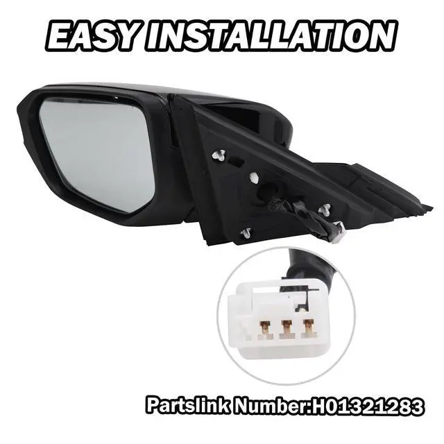 Alt view image 3 of 7 - Driver Side Mirror Compatible With 2016-2021 Honda Civic Mirrors with Non-Heated Power Glass Manual Folding Replaces 76258-TBA-A02ZA,HO1320283Black(3 Pins)
