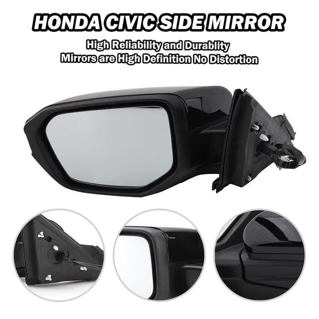 Alt view image 4 of 7 - Driver Side Mirror Compatible With 2016-2021 Honda Civic Mirrors with Non-Heated Power Glass Manual Folding Replaces 76258-TBA-A02ZA,HO1320283Black(3 Pins)