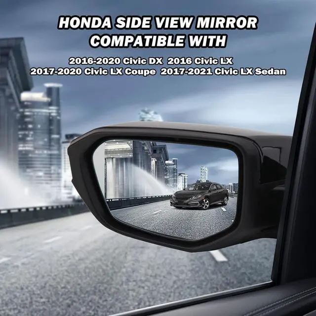 Alt view image 5 of 7 - Driver Side Mirror Compatible With 2016-2021 Honda Civic Mirrors with Non-Heated Power Glass Manual Folding Replaces 76258-TBA-A02ZA,HO1320283Black(3 Pins)