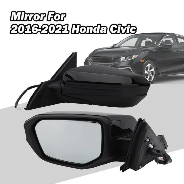 Alt view image 7 of 7 - Driver Side Mirror Compatible With 2016-2021 Honda Civic Mirrors with Non-Heated Power Glass Manual Folding Replaces 76258-TBA-A02ZA,HO1320283Black(3 Pins)