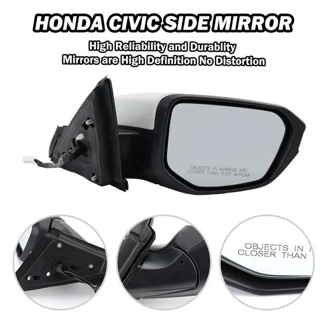 Alt view image 3 of 7 - Passenger Side Mirror Compatible With 2016 2017 2018 2019 2020 2021 Honda Civic Coupe Sedan Hatchback,Mirror with Power Glass,Non-Heated,Manual Folding
