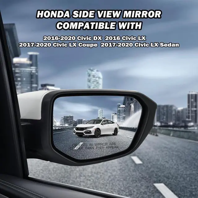 Alt view image 4 of 7 - Passenger Side Mirror Compatible With 2016 2017 2018 2019 2020 2021 Honda Civic Coupe Sedan Hatchback,Mirror with Power Glass,Non-Heated,Manual Folding