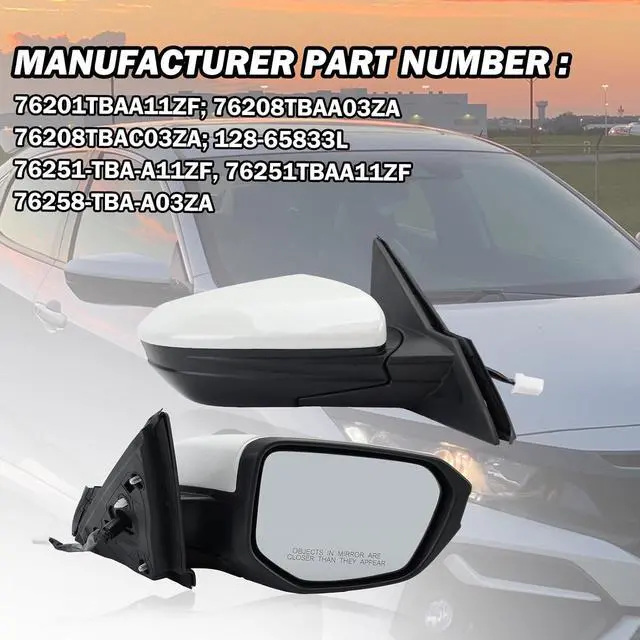 Alt view image 5 of 7 - Passenger Side Mirror Compatible With 2016 2017 2018 2019 2020 2021 Honda Civic Coupe Sedan Hatchback,Mirror with Power Glass,Non-Heated,Manual Folding