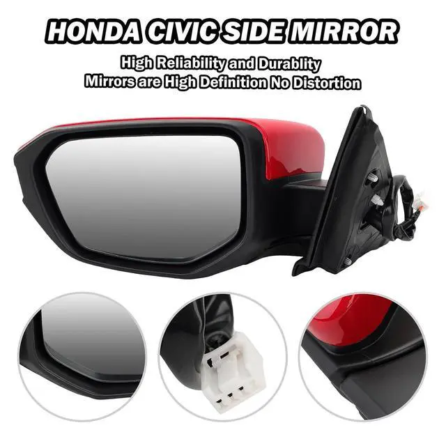 Alt view image 4 of 7 - Driver Side View Mirror Compatible With 2016 2017 2018 2019 2020 2021 Honda Civic Coupe Sedan Hatchback,Mirror with Power Glass,Non-Heated,Manual Folding(Red)