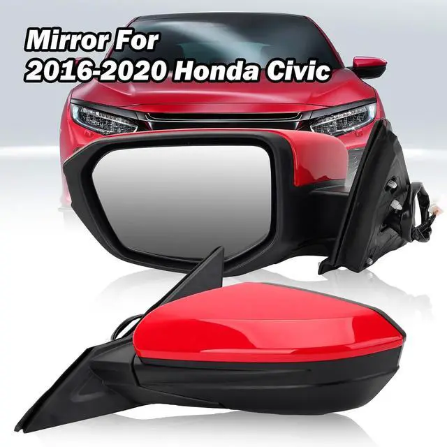 Alt view image 7 of 7 - Driver Side View Mirror Compatible With 2016 2017 2018 2019 2020 2021 Honda Civic Coupe Sedan Hatchback,Mirror with Power Glass,Non-Heated,Manual Folding(Red)