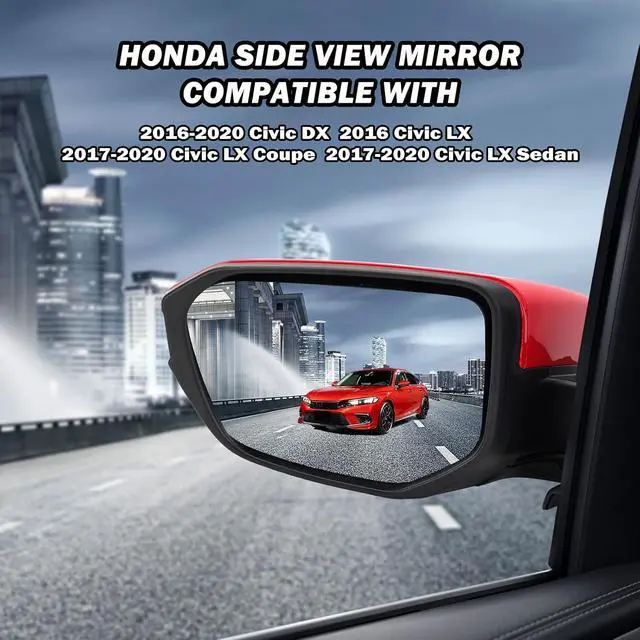 Alt view image 5 of 7 - Driver Side View Mirror Compatible With 2016 2017 2018 2019 2020 2021 Honda Civic Coupe Sedan Hatchback,Mirror with Power Glass,Non-Heated,Manual Folding(Red)