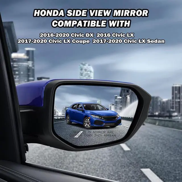 Alt view image 4 of 7 - Passenger Side Door Mirror For 2016 2017 2018 2019 2020 2021 HONDA CIVIC LX SE Sport with Power Mirror Ajust Manual Fold Non-Heated Blue Replace 76258-TBA-A02ZA