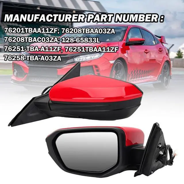 Alt view image 6 of 7 - Driver Side View Mirror Compatible With 2016 2017 2018 2019 2020 2021 Honda Civic Coupe Sedan Hatchback,Mirror with Power Glass,Non-Heated,Manual Folding(Red)