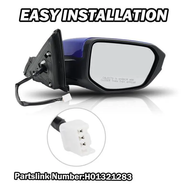 Alt view image 6 of 7 - Passenger Side Door Mirror For 2016 2017 2018 2019 2020 2021 HONDA CIVIC LX SE Sport with Power Mirror Ajust Manual Fold Non-Heated Blue Replace 76258-TBA-A02ZA