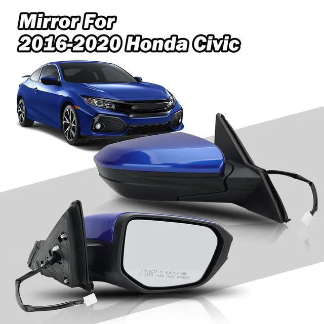 Alt view image 7 of 7 - Passenger Side Door Mirror For 2016 2017 2018 2019 2020 2021 HONDA CIVIC LX SE Sport with Power Mirror Ajust Manual Fold Non-Heated Blue Replace 76258-TBA-A02ZA