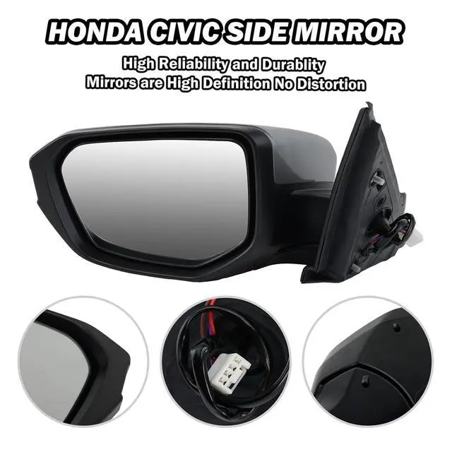 Alt view image 4 of 7 - Driver Side Mirror Compatible With 2016 2017 2018 2019 2020 2021 Honda Civic Coupe Sedan Hatchback,Mirror with Power Glass,Non-Heated,Manual Folding(Silvery)