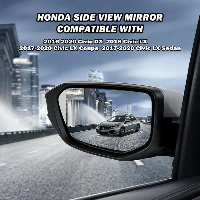 Alt view image 5 of 7 - Driver Side Mirror Compatible With 2016 2017 2018 2019 2020 2021 Honda Civic Coupe Sedan Hatchback,Mirror with Power Glass,Non-Heated,Manual Folding(Silvery)