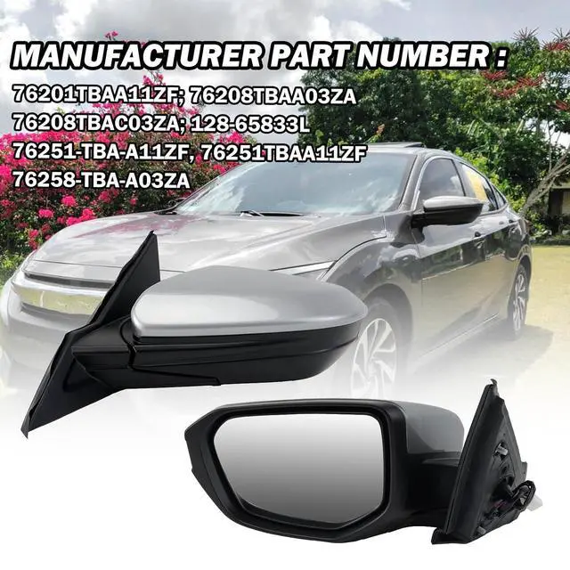 Alt view image 6 of 7 - Driver Side Mirror Compatible With 2016 2017 2018 2019 2020 2021 Honda Civic Coupe Sedan Hatchback,Mirror with Power Glass,Non-Heated,Manual Folding(Silvery)