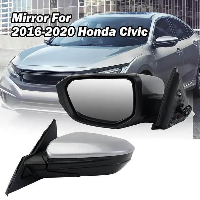 Alt view image 7 of 7 - Driver Side Mirror Compatible With 2016 2017 2018 2019 2020 2021 Honda Civic Coupe Sedan Hatchback,Mirror with Power Glass,Non-Heated,Manual Folding(Silvery)